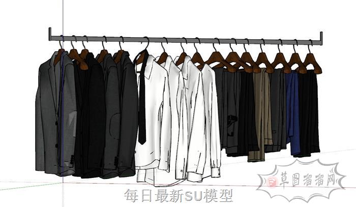 一排衣服挂架SU模型