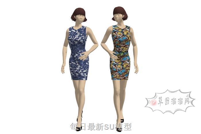 旗袍衣服模特SU模型