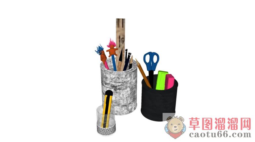 笔筒铅笔文具SU模型