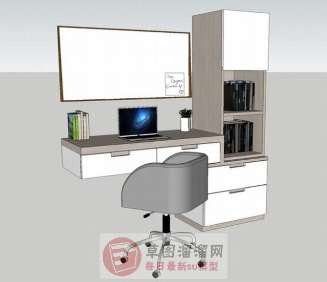 书桌电脑桌书架柜SU模型
