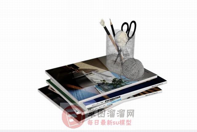 书本笔筒剪刀SU模型