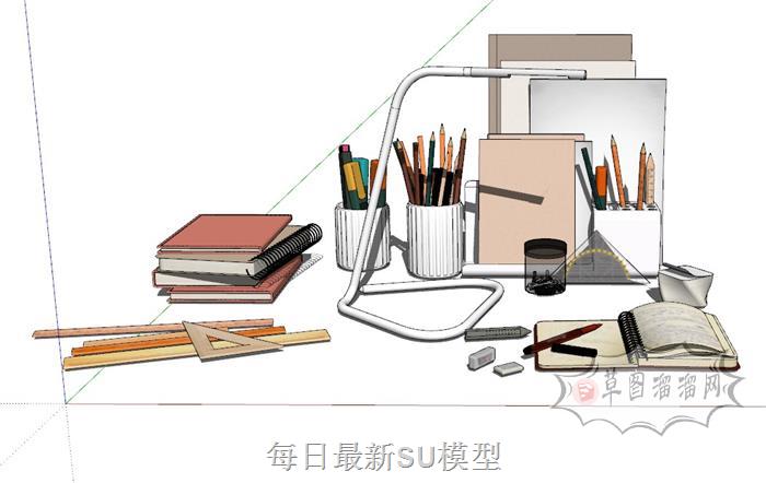 文具铅笔三角尺SU模型