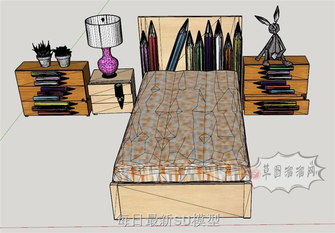 儿童铅笔床铺SU模型