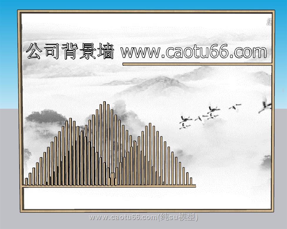 中式企业墙背景墙SU模型