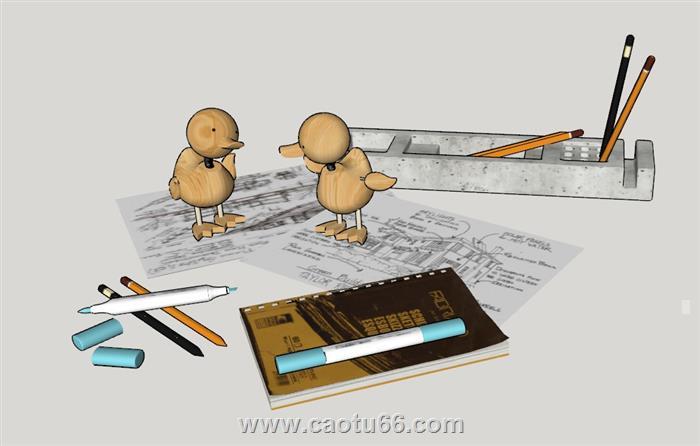鸭子文具铅笔SU模型