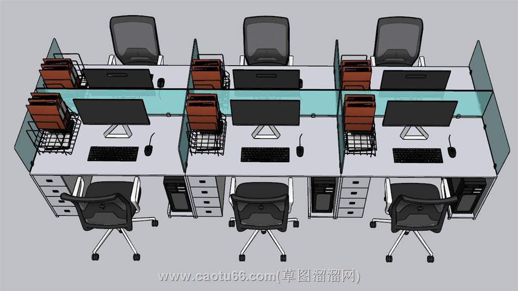 员工职工办公桌SU模型