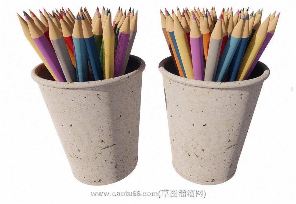 铅笔笔筒文具SU模型