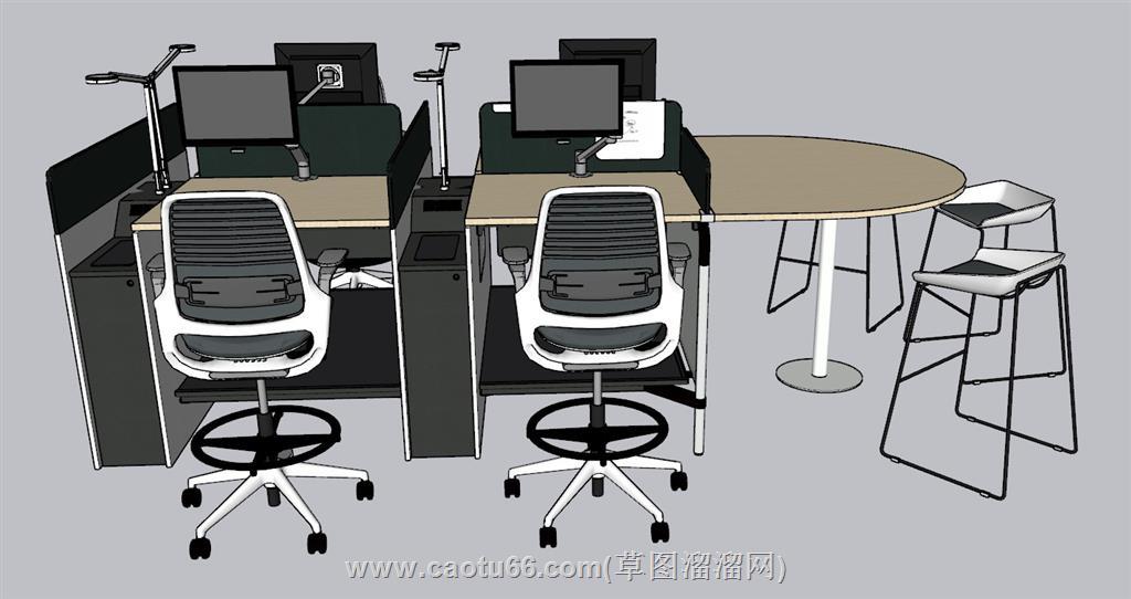 员工职工办公桌SU模型