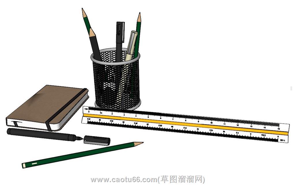 三角尺笔筒文具SU模型