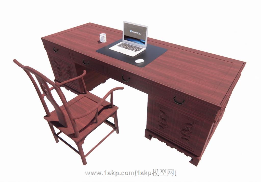 中式桌子书桌SU模型