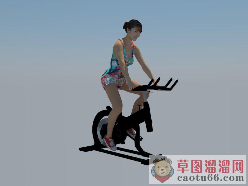 健身房踩车美女SU模型
