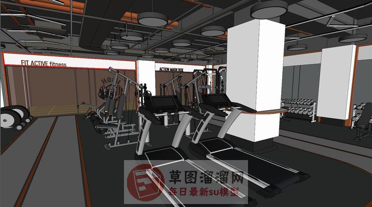 室内健身房健身器材SU模型