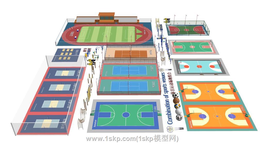 跑道运动场篮球场SU模型