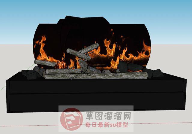 壁炉燃烧柴火SU模型