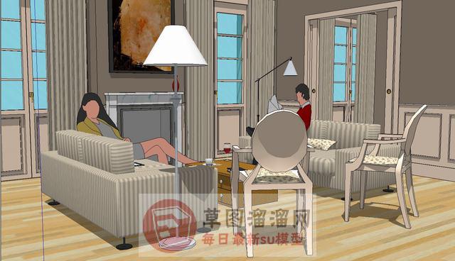 美式客厅沙发SU模型