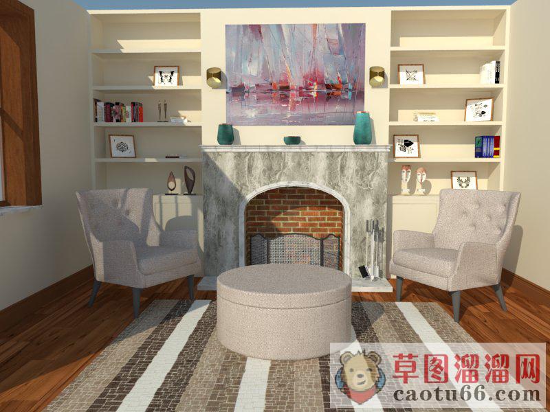 美式客厅壁炉SU模型