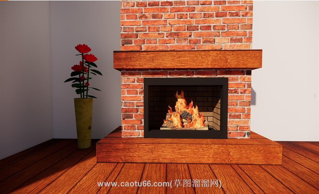 红砖壁炉SU模型