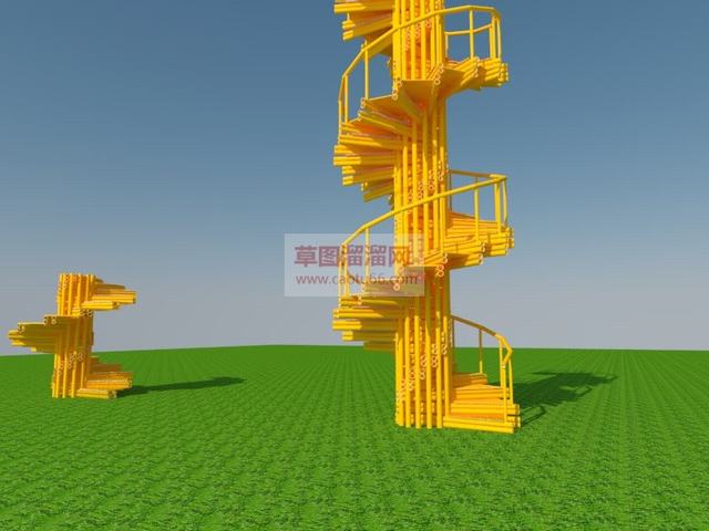 竹子旋转楼梯生态楼梯SU模型