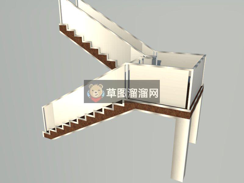 剪刀楼梯扶手玻璃SU模型