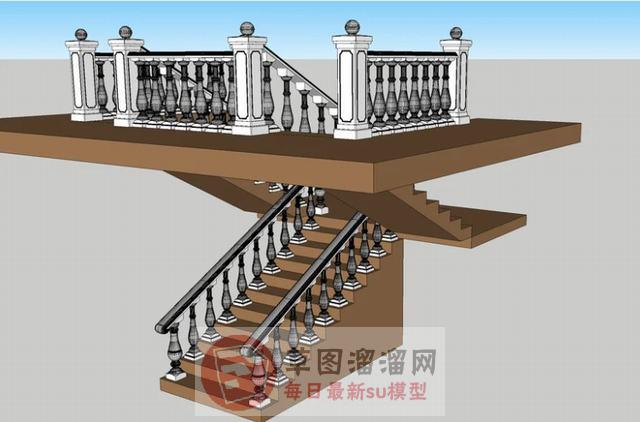 扶手梯欧式楼梯SU模型