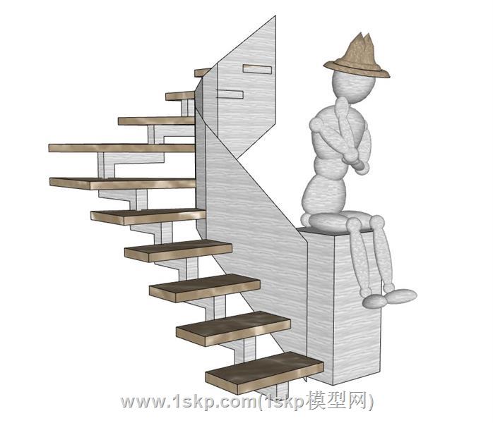 楼梯石头人雕塑