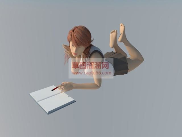 趴着看书女孩SU模型