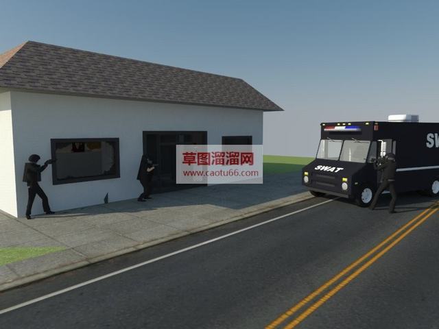 特警训练场特警警察SU模型