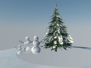 雪地雪人松树SU模型