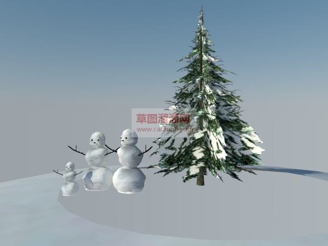 雪地雪人松树SU模型