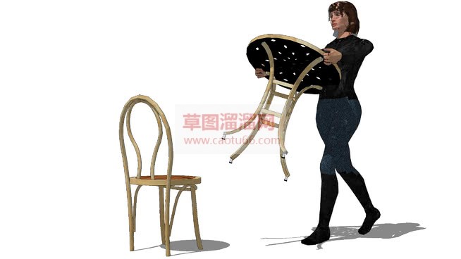 搬桌子的美女SU模型