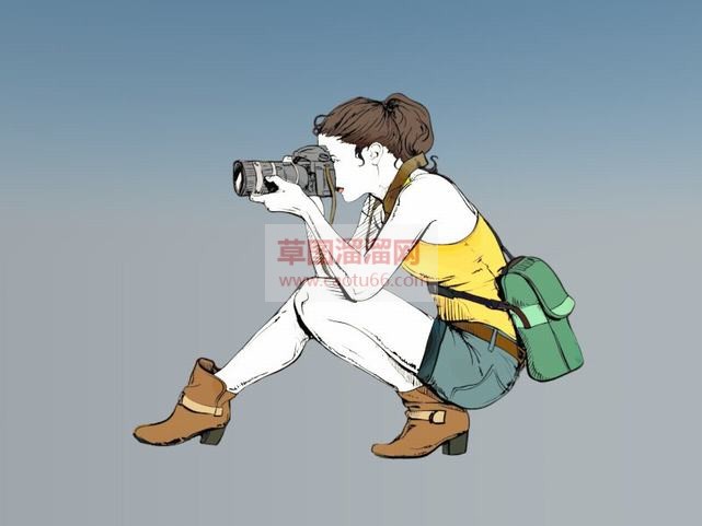蹲下拍照摄像SU模型
