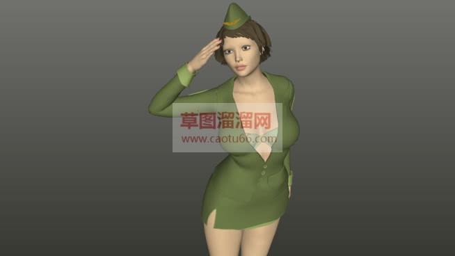 军装美女SU模型