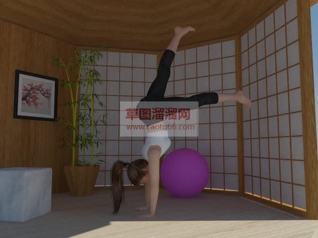 瑜伽球人物倒SU模型