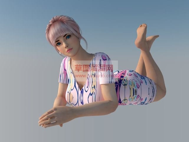 趴着美女人物SU模型