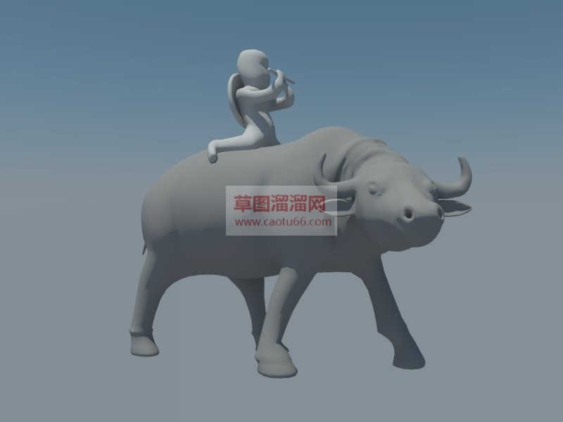 牧童骑牛雕塑SU模型