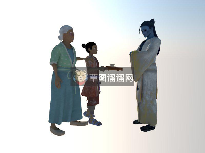 古代人物老人SU模型