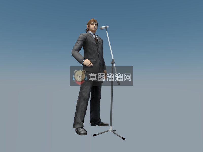 西装男人话筒SU模型