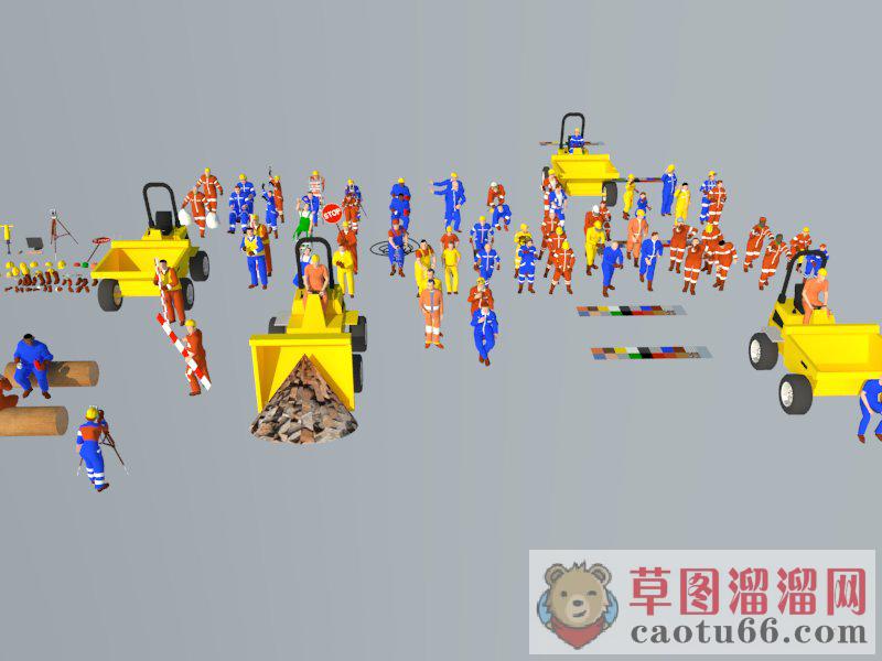 工程工人人物SU模型