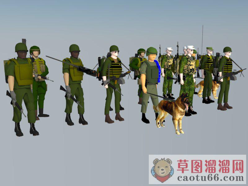 士兵官兵警犬SU模型