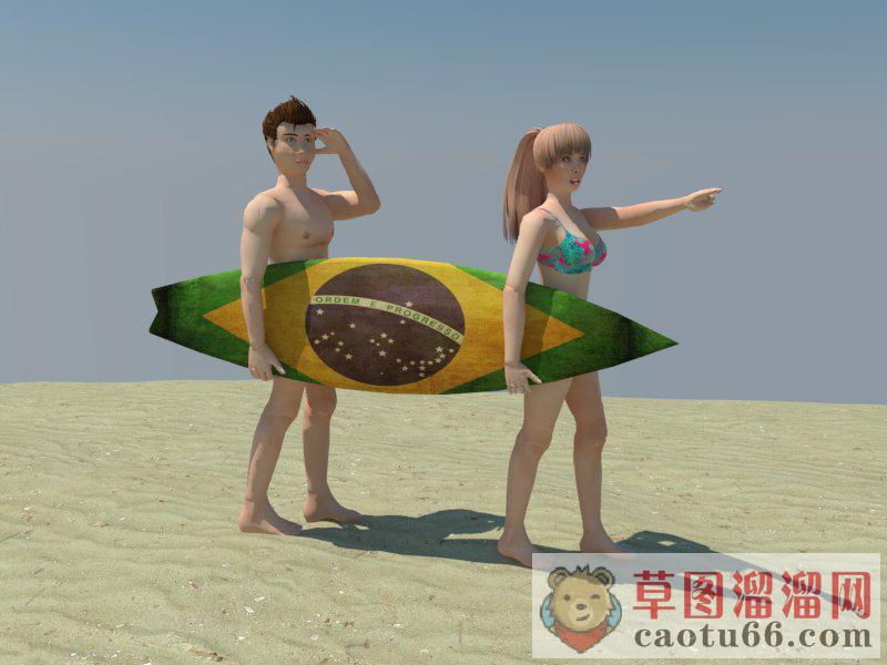 沙滩冲浪男子SU模型