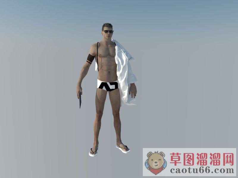 3D沙滩肌肉男SU模型