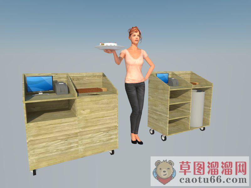 美女服务员人物SU模型