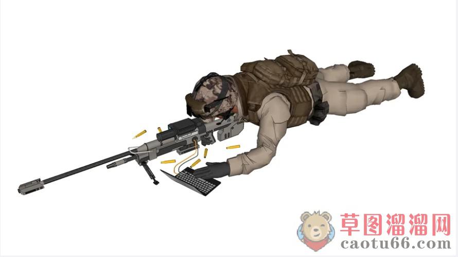 战士士兵狙击手SU模型