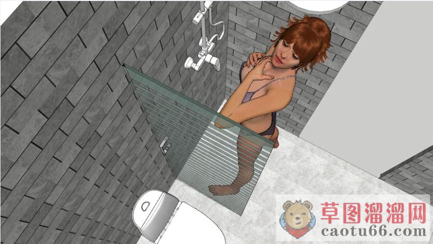 洗澡中美女人物SU模型