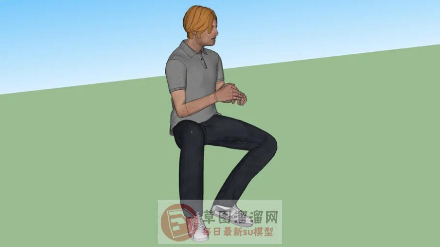黄头发坐姿男人SU模型