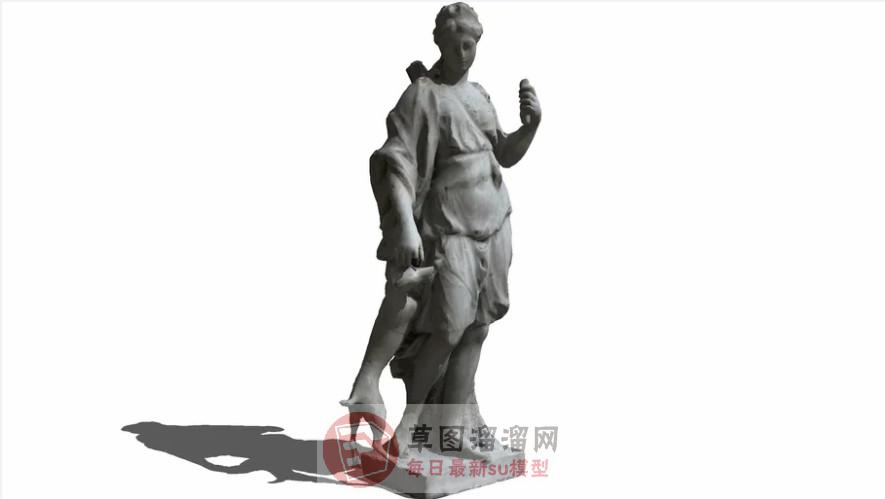 欧式人物狗雕塑SU模型