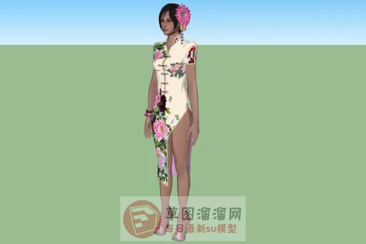 人物旗袍女人SU模型