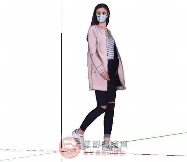 戴口罩女人人物SU模型