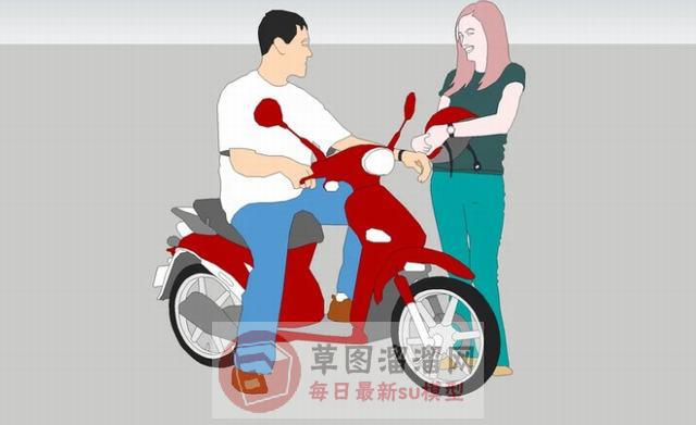 2D摩托车男人SU模型