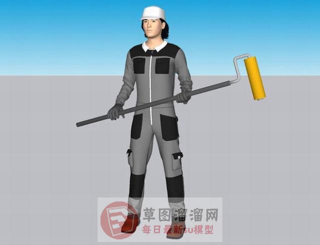 刷墙工人人物SU模型